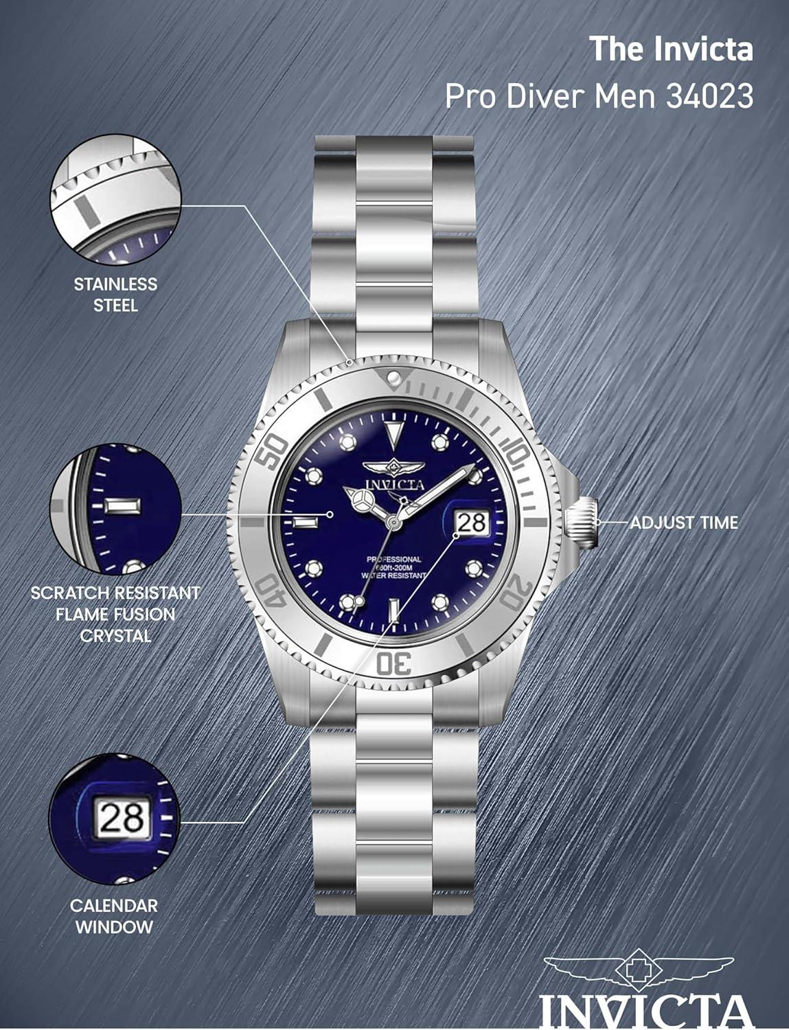 image:imageInvicta 40mm Mens Pro Diver Blue Dial Silver Tone Stainless Steel Watch 34023