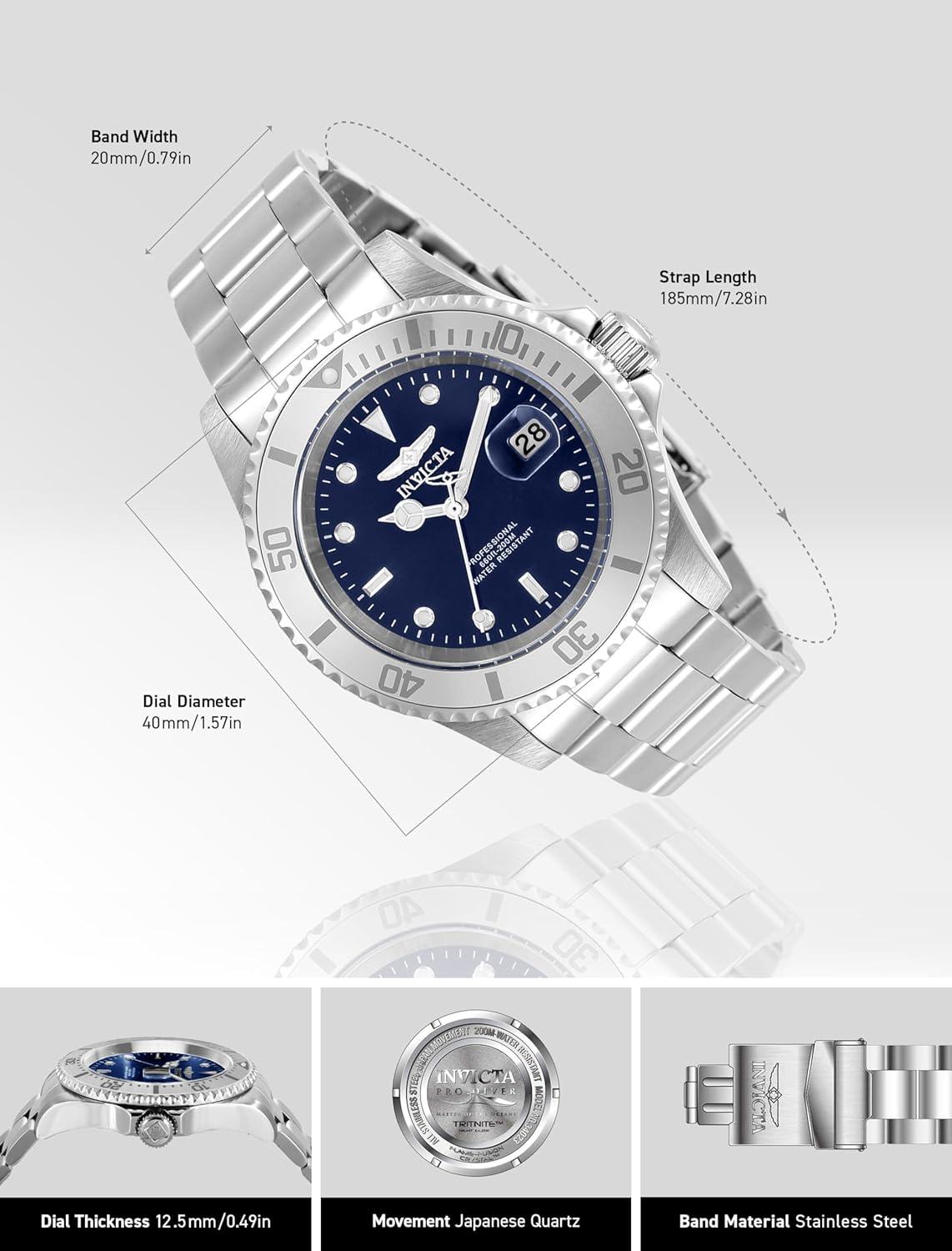 image:imageInvicta 40mm Mens Pro Diver Blue Dial Silver Tone Stainless Steel Watch 34023