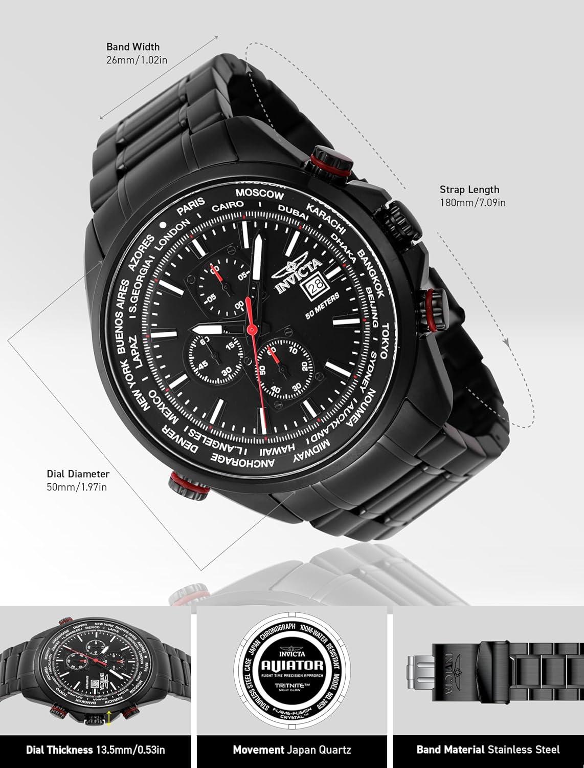 image:imageInvicta Aviator Men 50mm QuartzBlack