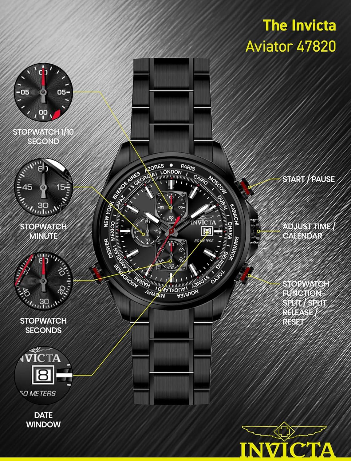 image:imageInvicta Aviator Men 50mm QuartzBlack
