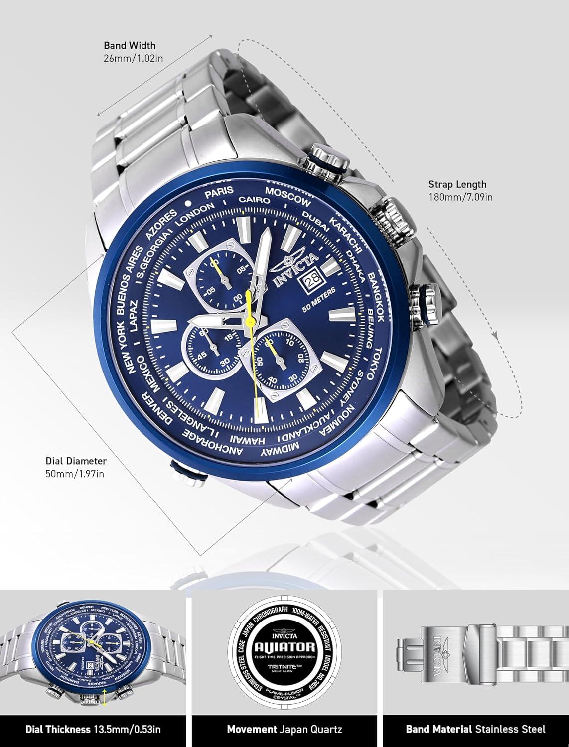 image:imageInvicta Aviator Men 50mm QuartzBlue