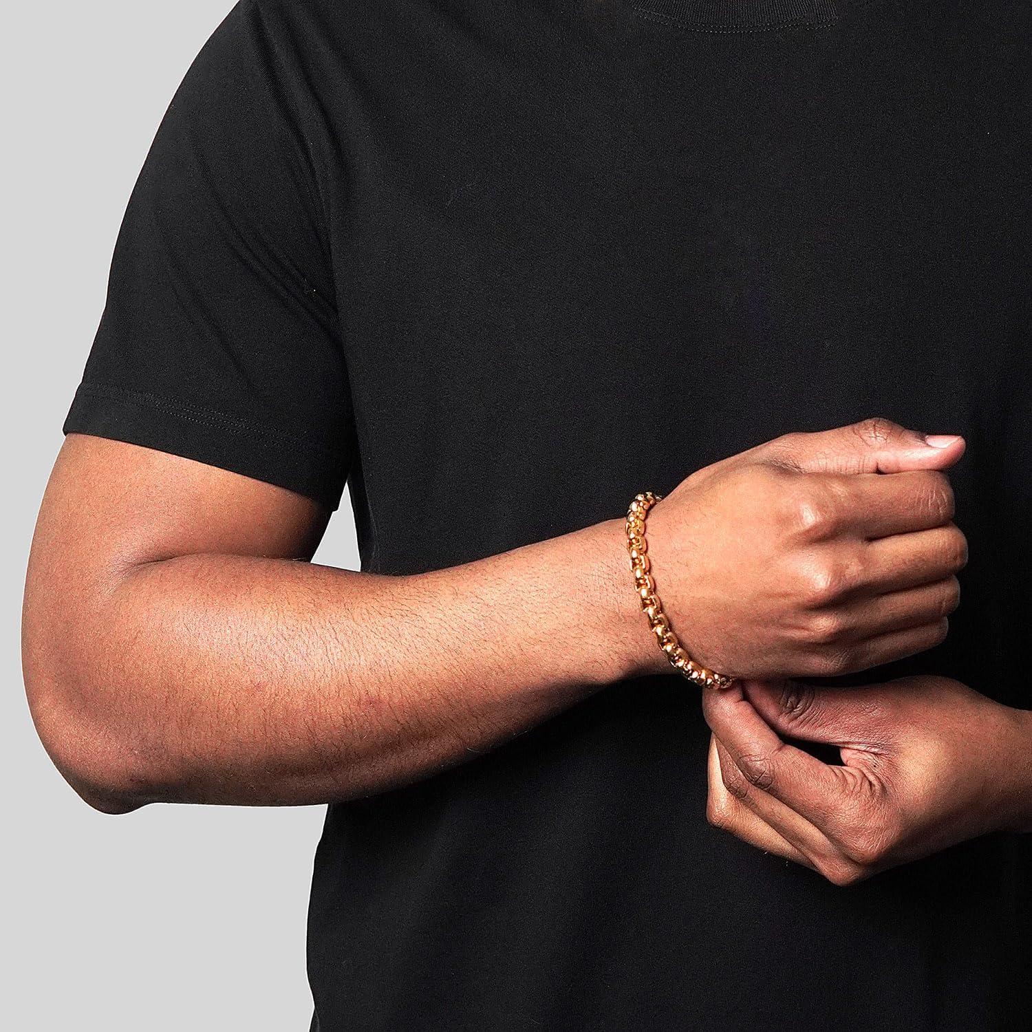image:imageInvicta Bracelet for Men Stainless Steel Chain Jewelry Polished Box Links 8mm 9Gold