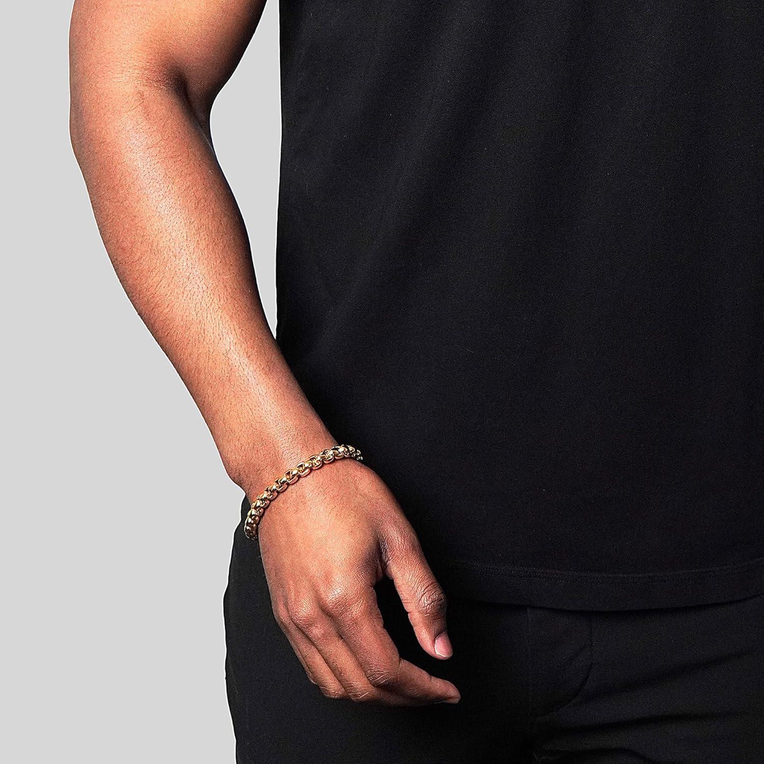image:imageInvicta Bracelet for Men Stainless Steel Chain Jewelry Polished Box Links 8mm 9Gold