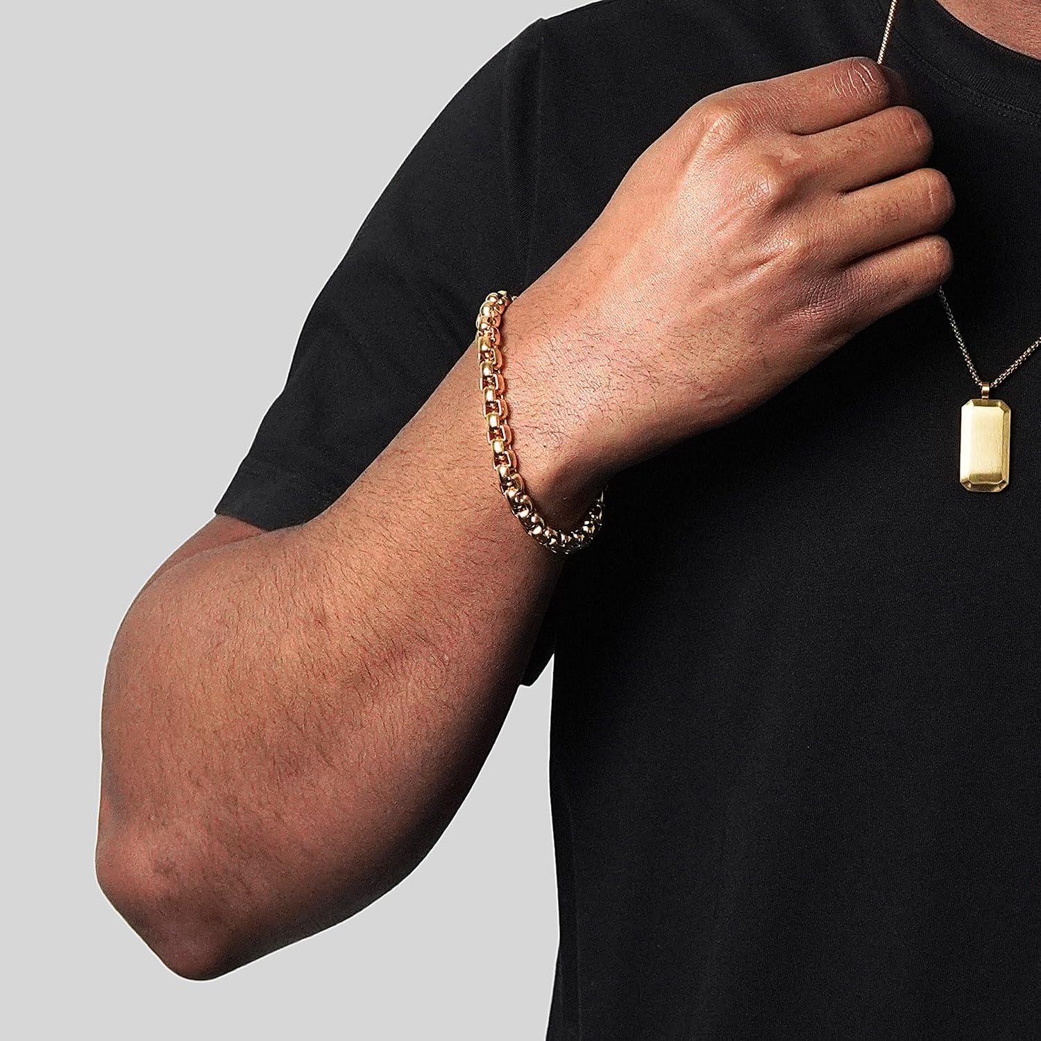 image:imageInvicta Bracelet for Men Stainless Steel Chain Jewelry Polished Box Links 8mm 9Gold