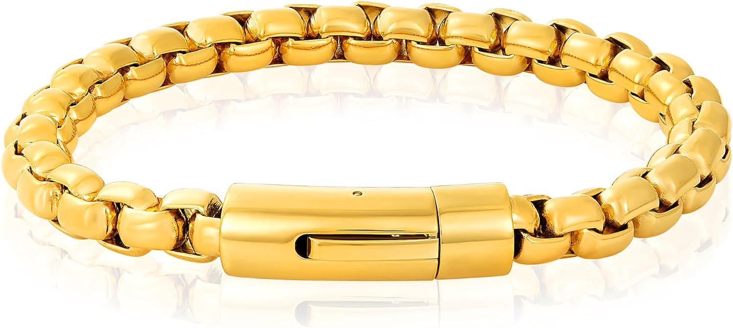 image:imageInvicta Bracelet for Men Stainless Steel Chain Jewelry Polished Box Links 8mm 9Gold