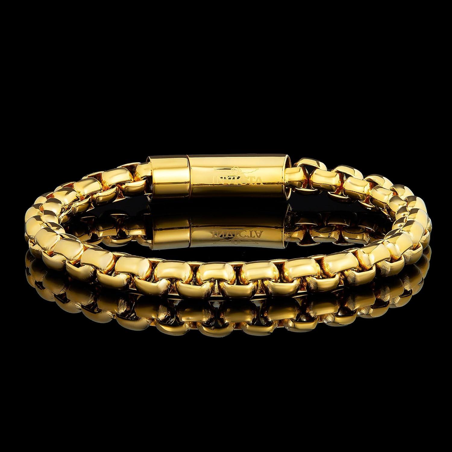 image:imageInvicta Bracelet for Men Stainless Steel Chain Jewelry Polished Box Links 8mm 9Gold