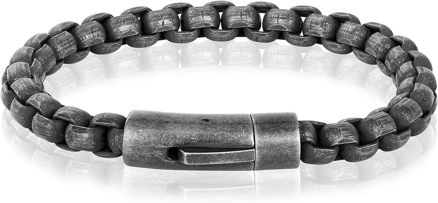 image:imageInvicta Bracelet for Men Stainless Steel Chain Jewelry Polished Box Links 8mm 9Gunmetal
