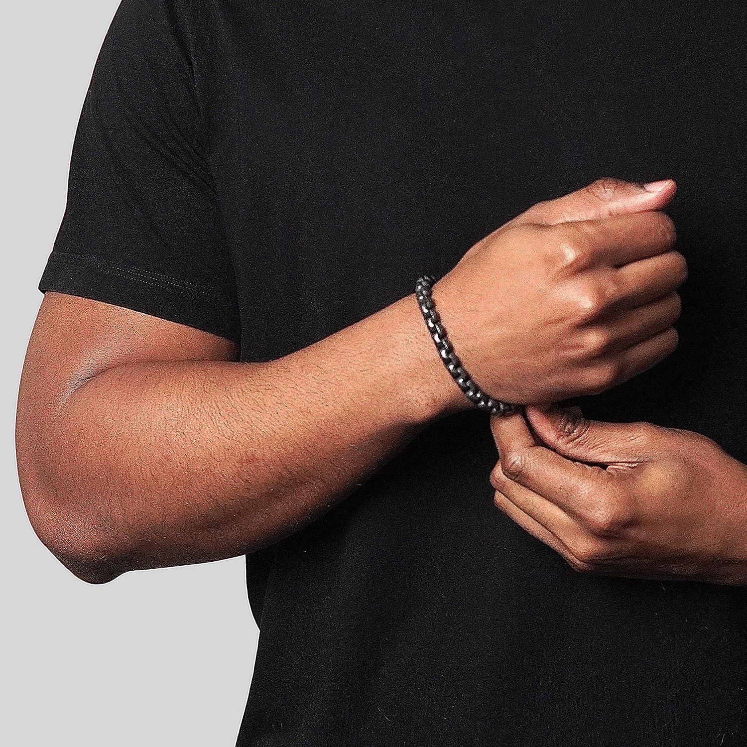 image:imageInvicta Bracelet for Men Stainless Steel Chain Jewelry Polished Box Links 8mm 9Gunmetal