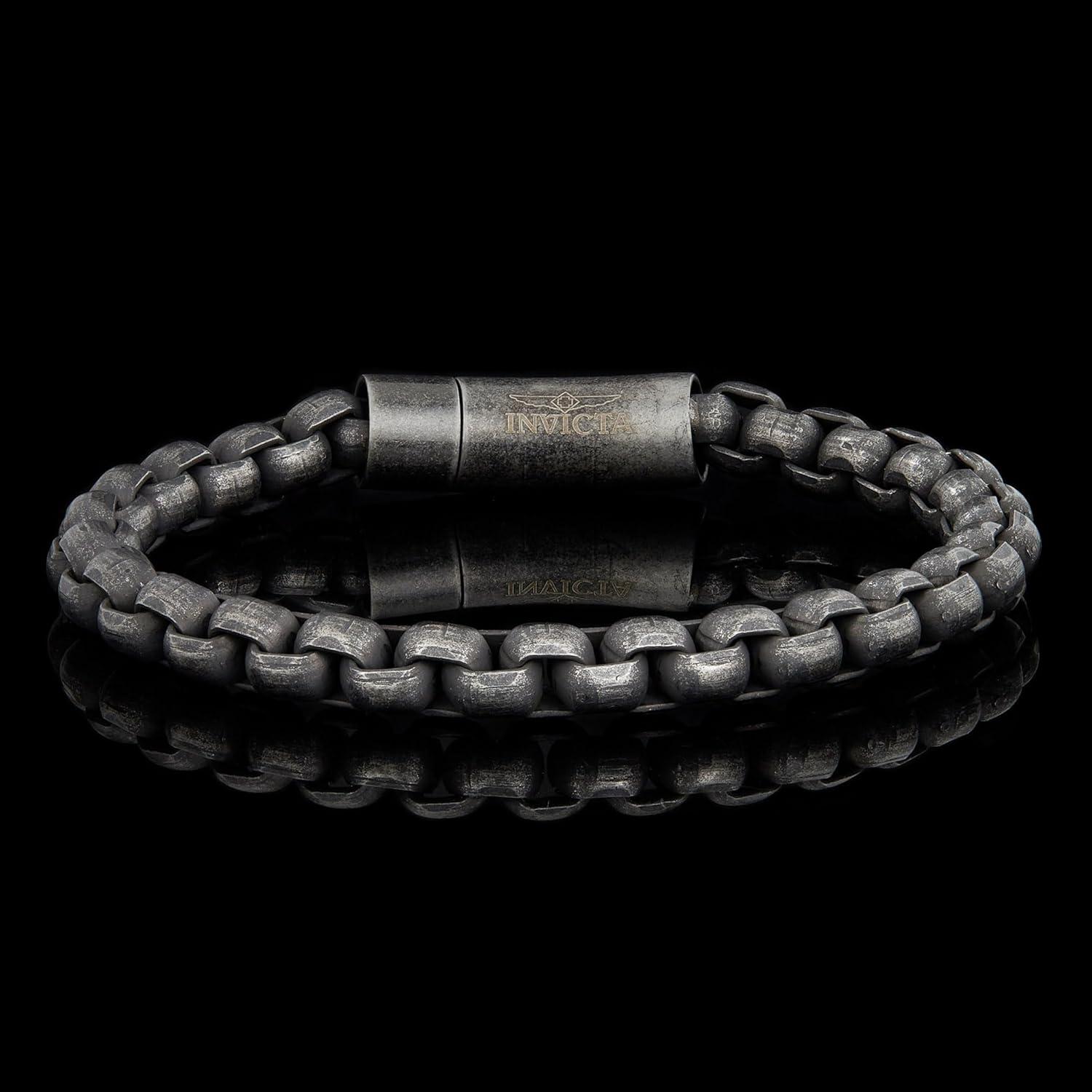 image:imageInvicta Bracelet for Men Stainless Steel Chain Jewelry Polished Box Links 8mm 9Gunmetal