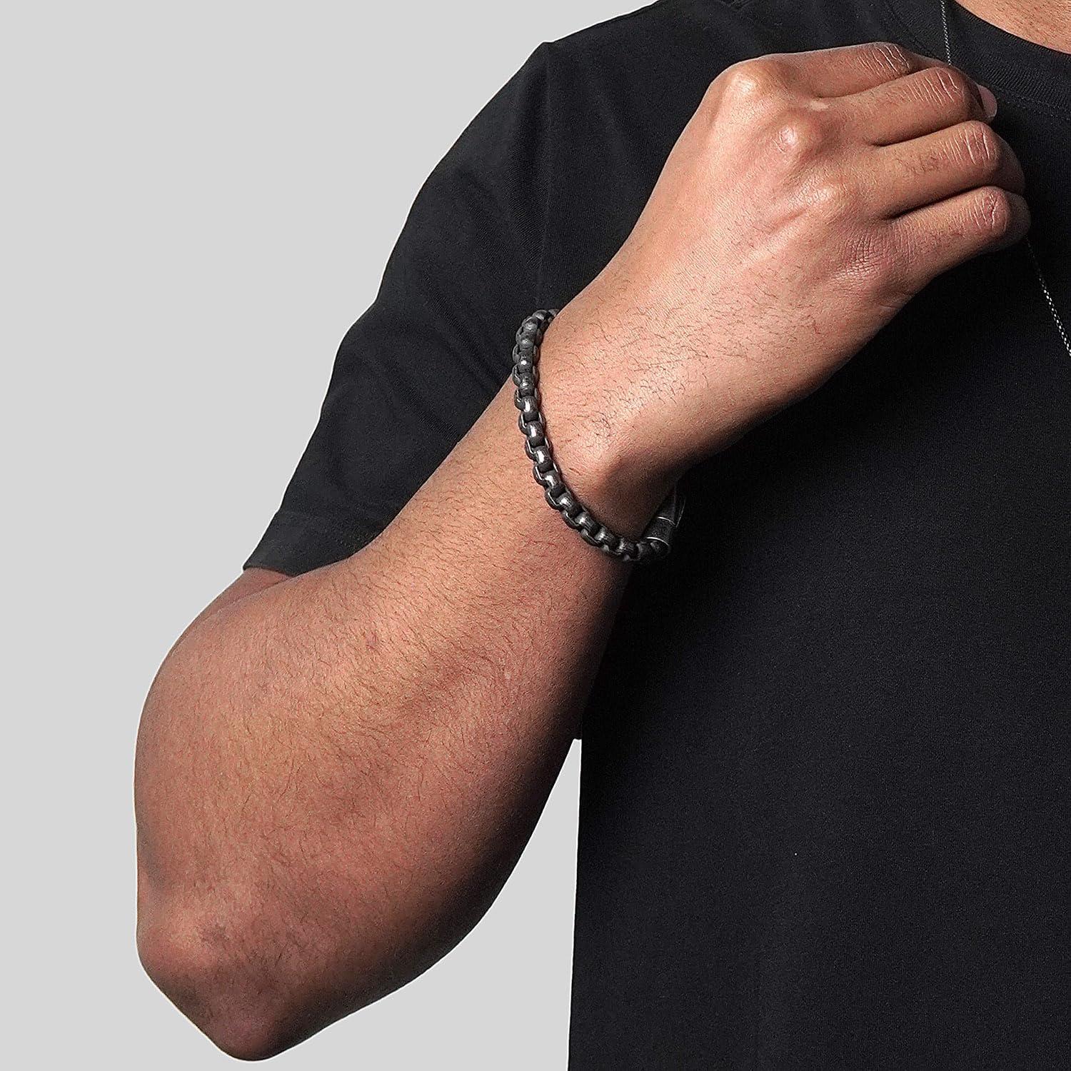 image:imageInvicta Bracelet for Men Stainless Steel Chain Jewelry Polished Box Links 8mm 9Gunmetal