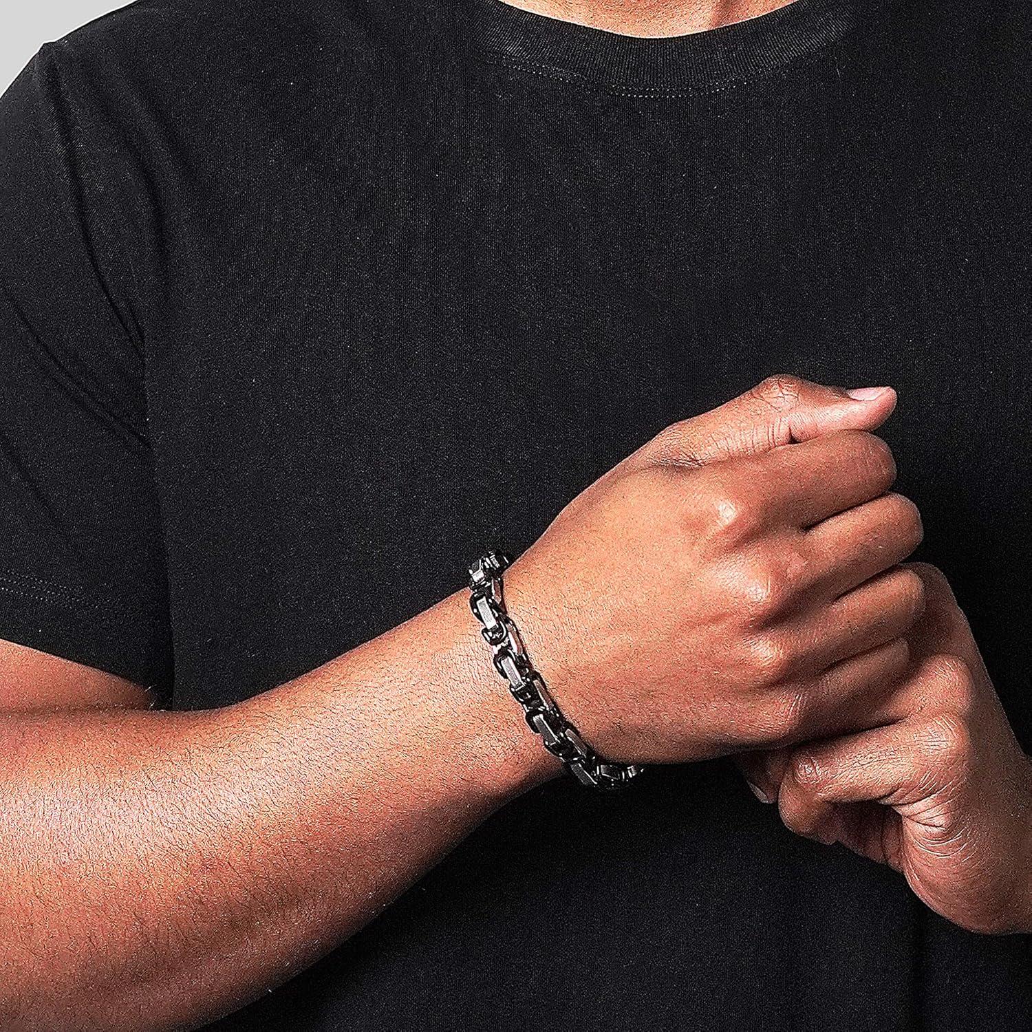 image:imageInvicta Bracelet for Men Stainless Steel Chain Jewelry Polished Byzantine 8mm 875Black