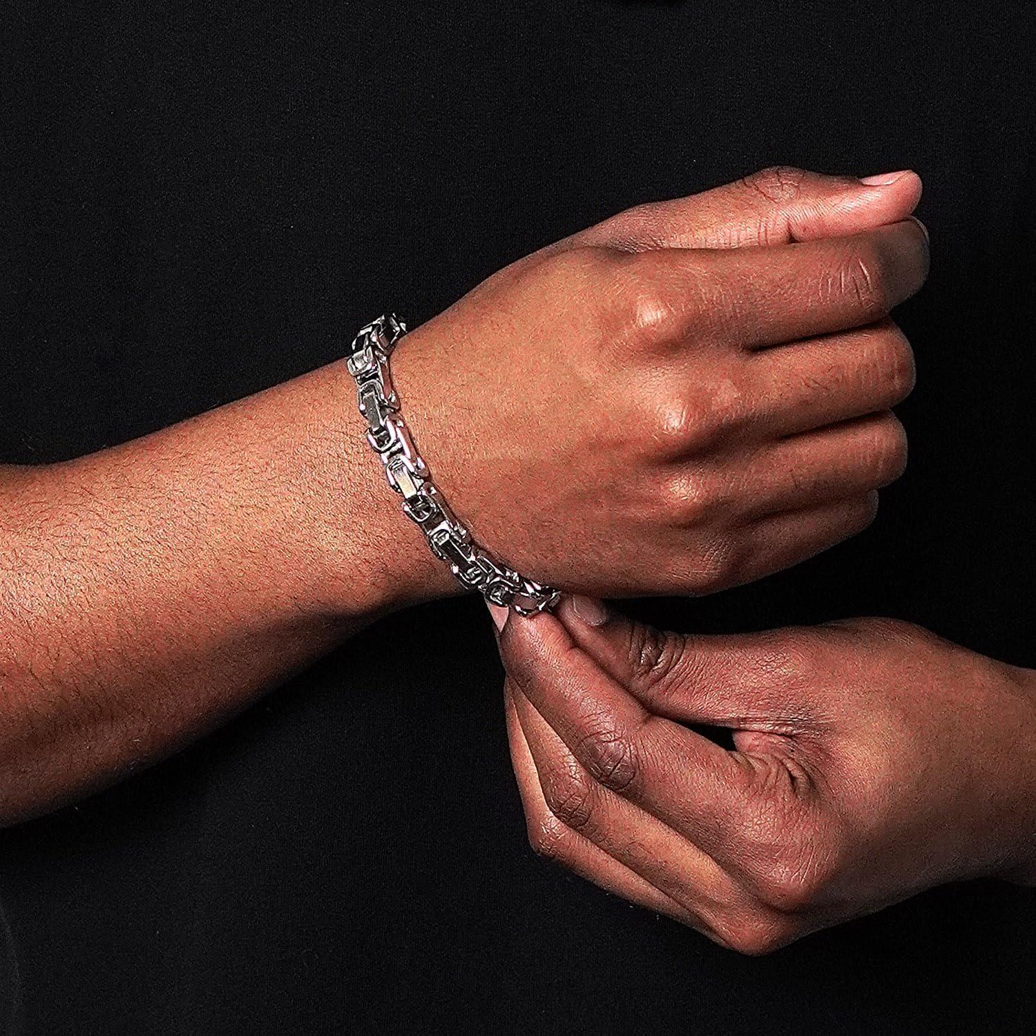 image:imageInvicta Bracelet for Men Stainless Steel Chain Jewelry Polished Byzantine 8mm 875Silver
