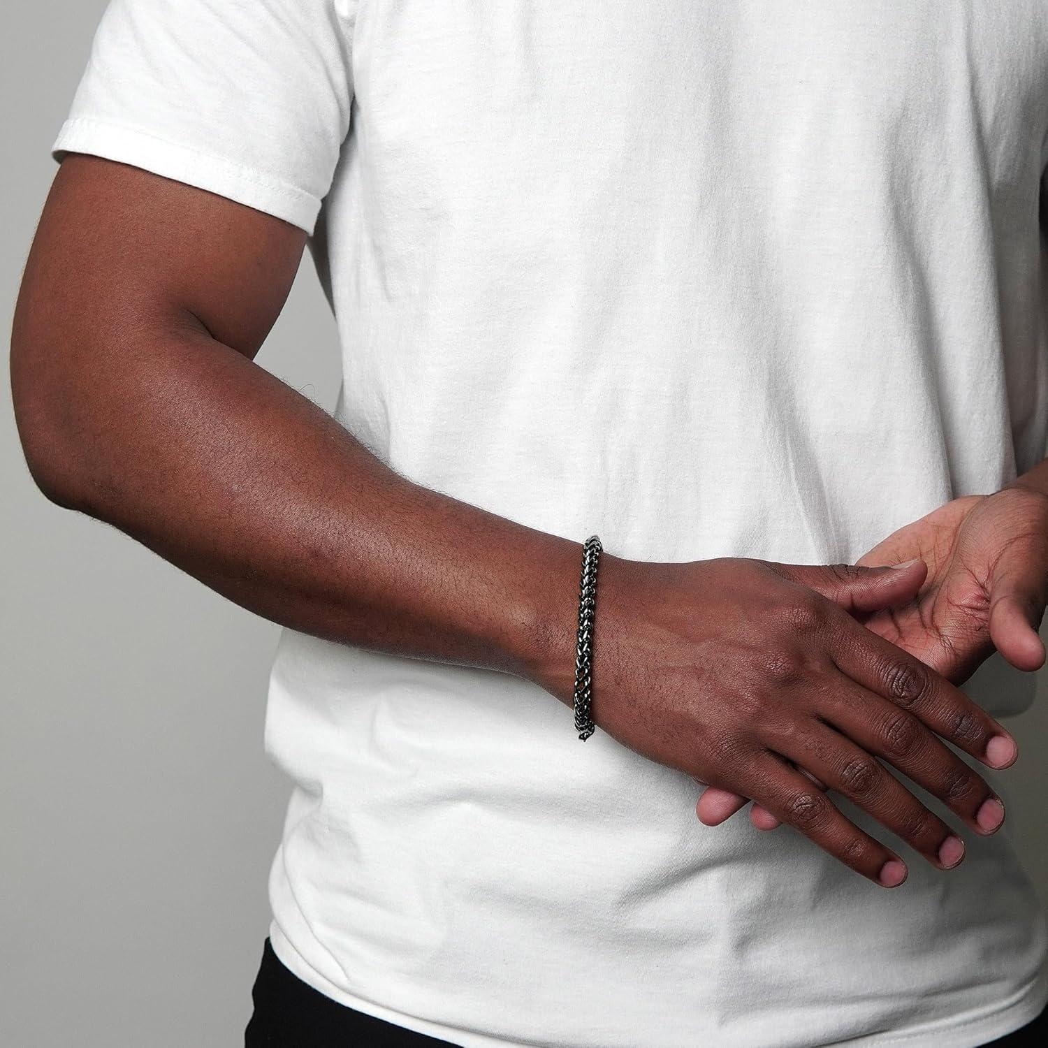 image:imageInvicta Jewelry Mens Franco Bracelet and Curb Necklace Chain SetBlack