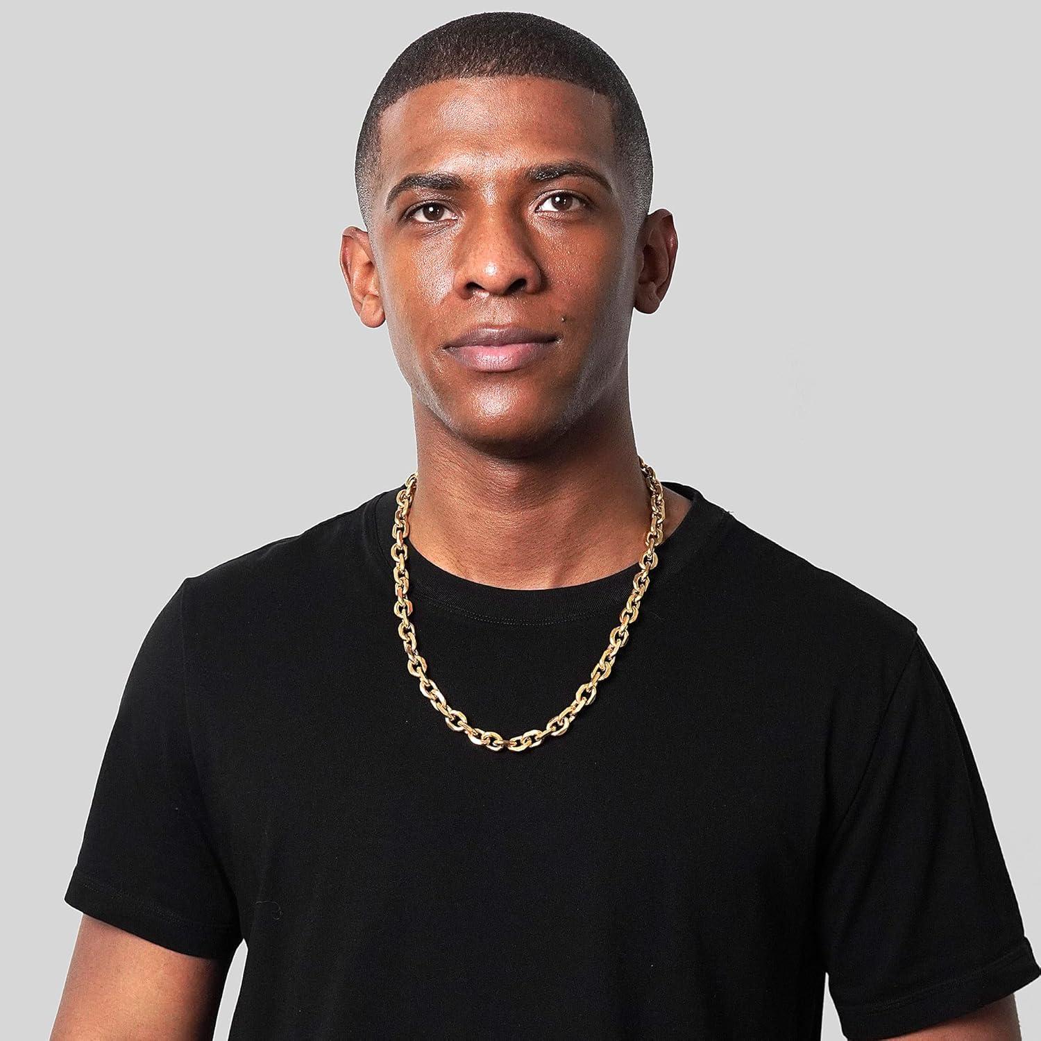 image:imageInvicta Jewelry Mens Knife Edge Oval Link Chain Necklace 106mm 24Gold