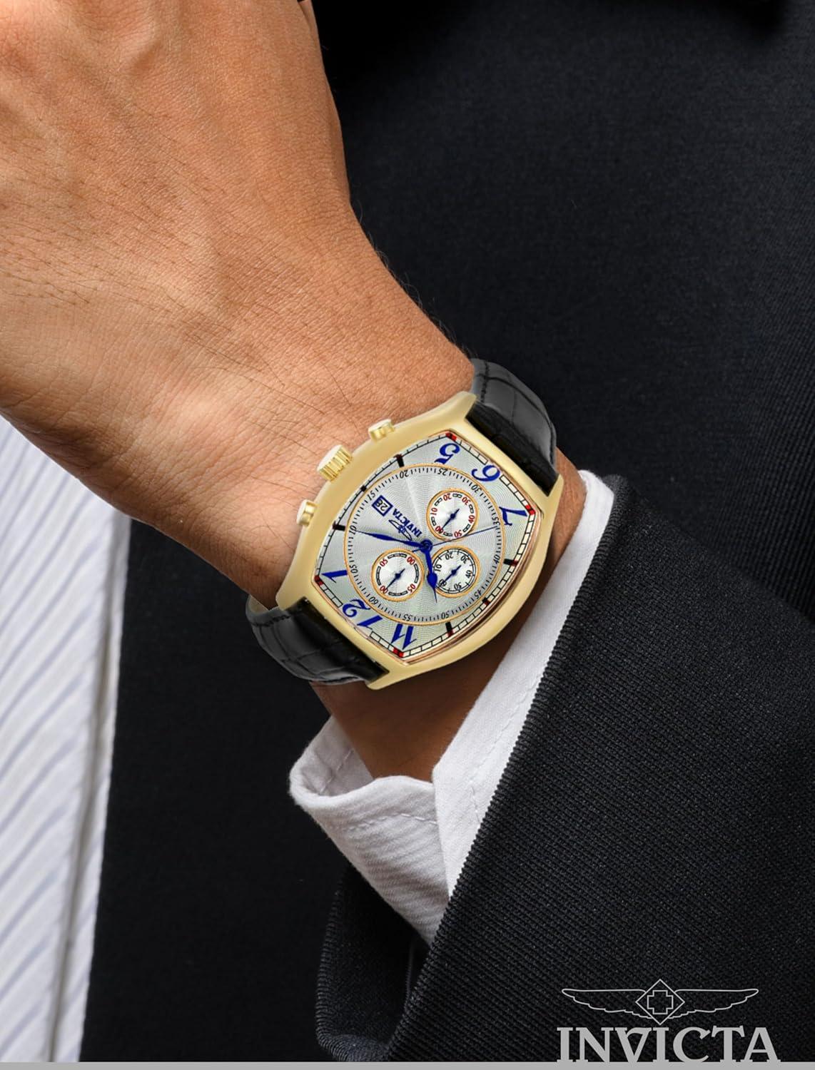 image:imageInvicta Mens 14330 Specialty Tonneau Watch with 3 Textured Leather Strap Set
