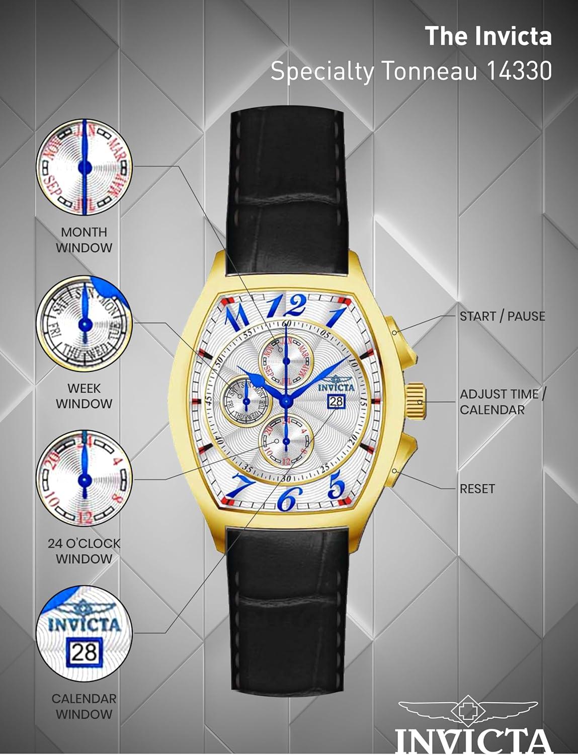 image:imageInvicta Mens 14330 Specialty Tonneau Watch with 3 Textured Leather Strap Set