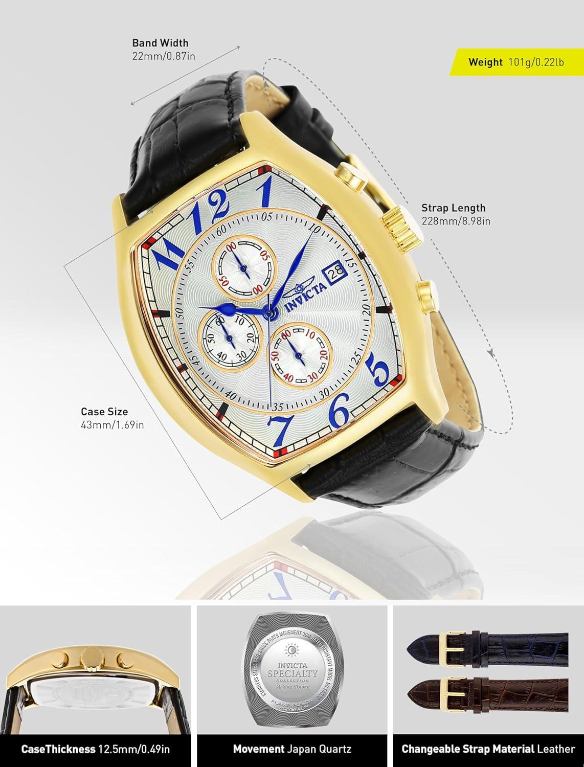 image:imageInvicta Mens 14330 Specialty Tonneau Watch with 3 Textured Leather Strap Set
