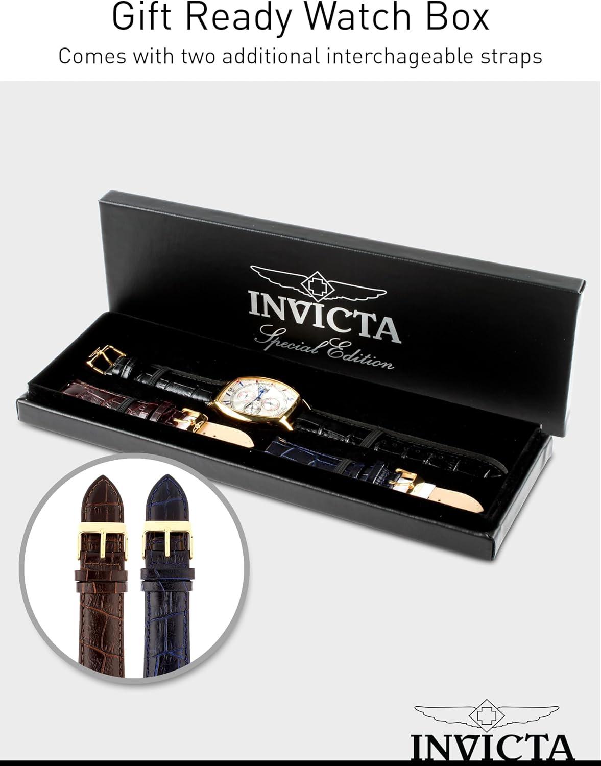 image:imageInvicta Mens 14330 Specialty Tonneau Watch with 3 Textured Leather Strap Set