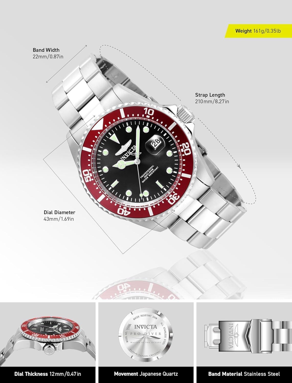 image:imageInvicta Mens 22019 Pro Diver Analog Display Quartz Silver Watch22020