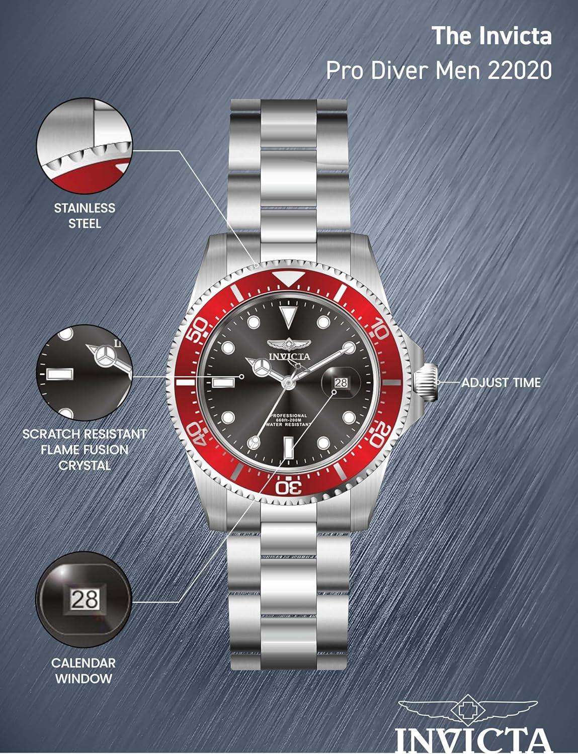 image:imageInvicta Mens 22019 Pro Diver Analog Display Quartz Silver Watch22020