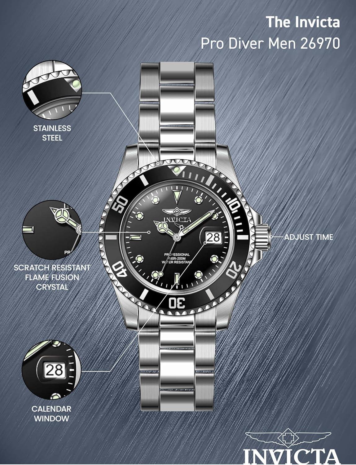image:imageInvicta Mens Pro Diver Quartz Watch with Stainless Steel StrapBlack
