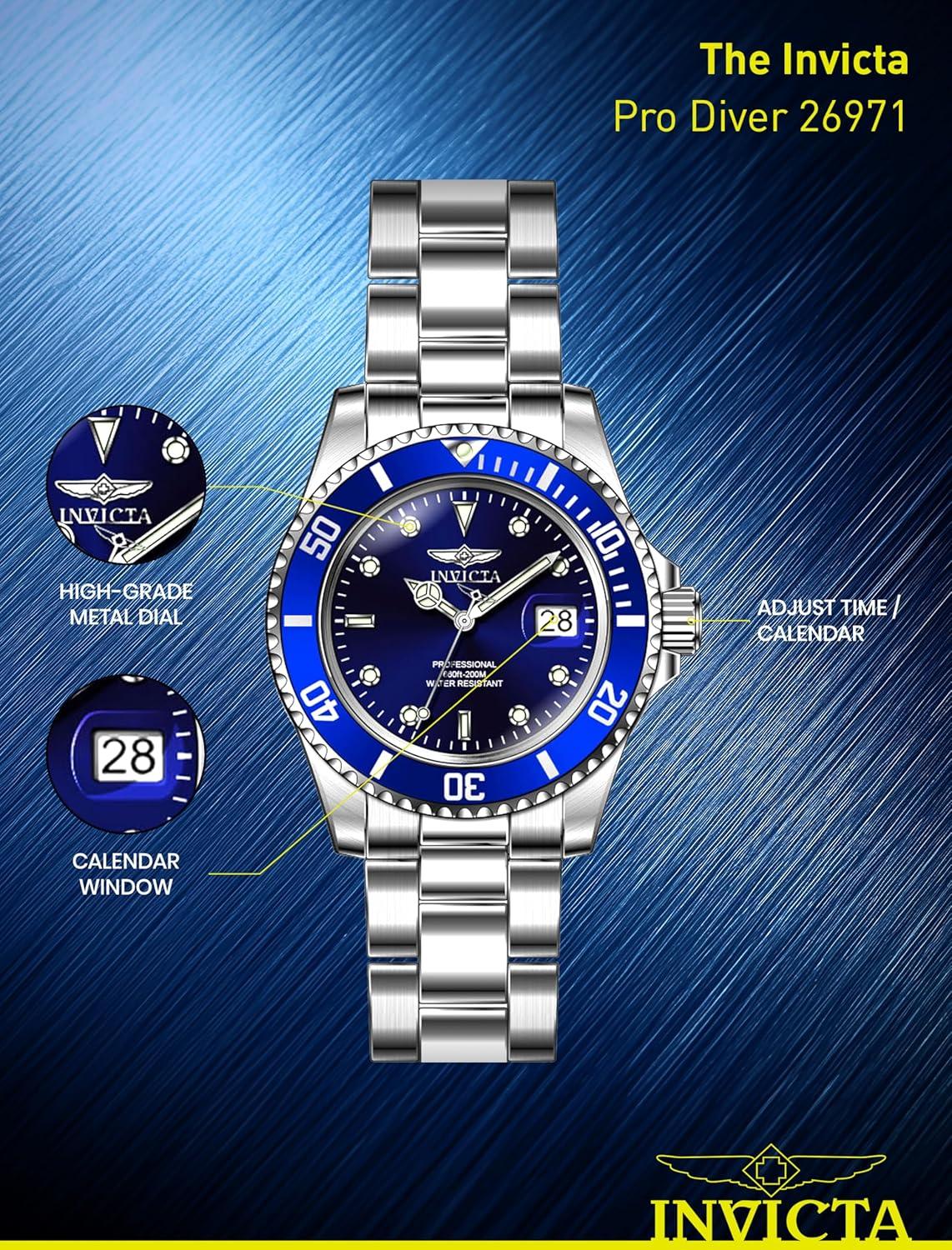 image:imageInvicta Mens Pro Diver Quartz Watch with Stainless Steel StrapBlue