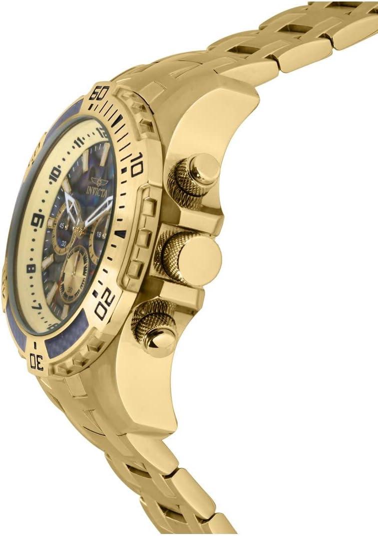 image:imageInvicta Mens Pro Diver Scuba Quartz Chronograph Carbon Fiber Bezel Abalone Dial Bracelet Watch 50mmGold