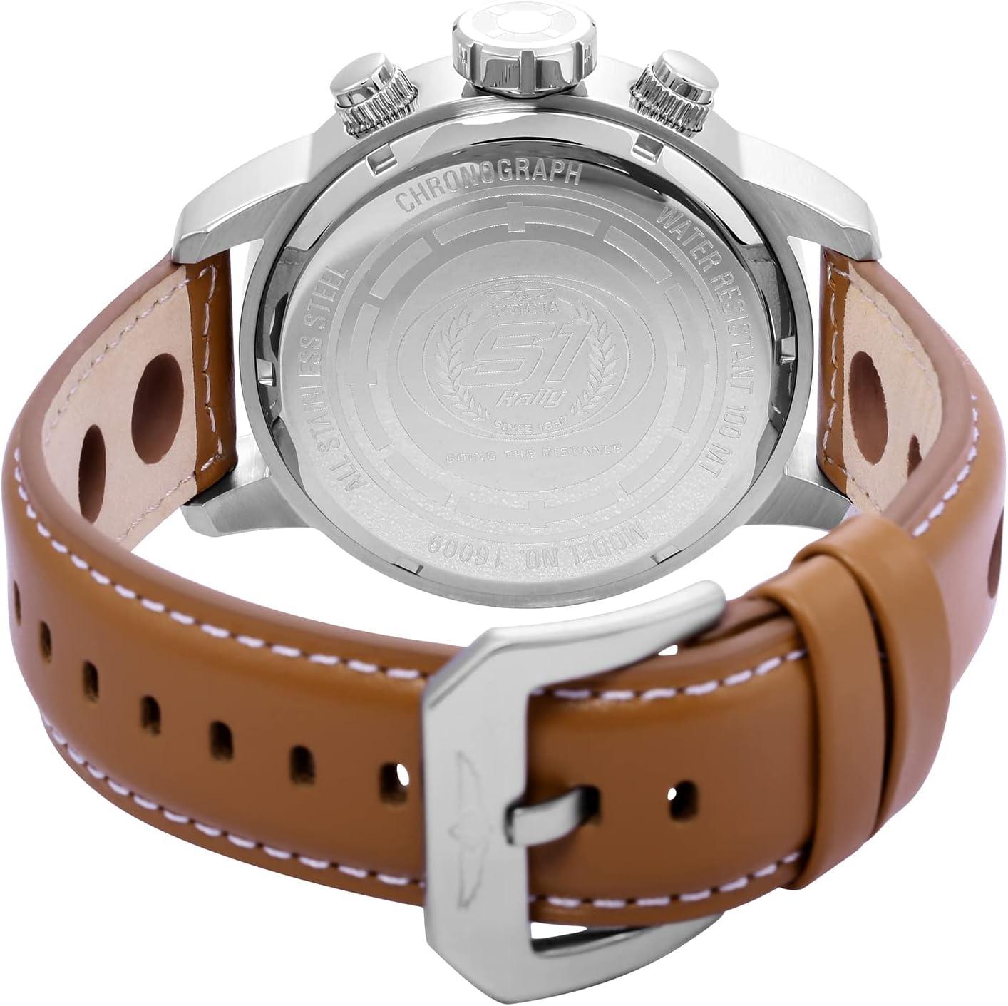 image:imageInvicta Mens S1 Rally Stainless Steel Chronograph Watch with Brown Leather BandBrownWhite