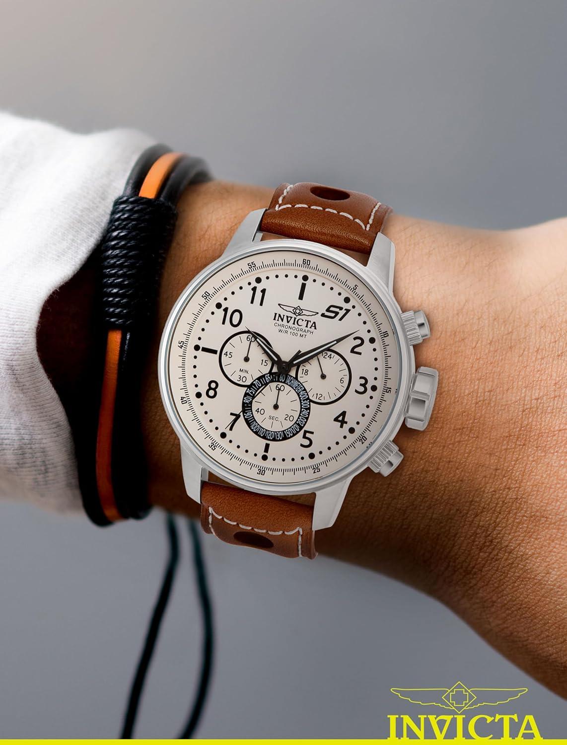 image:imageInvicta Mens S1 Rally Stainless Steel Chronograph Watch with Brown Leather BandBrownWhite