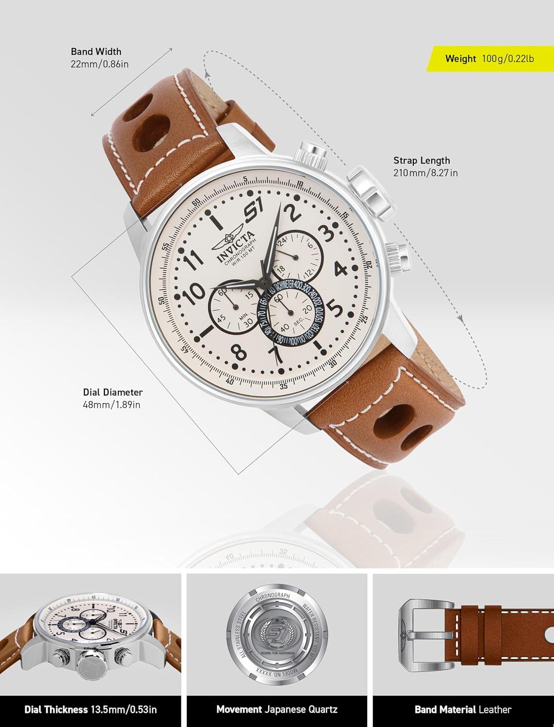 image:imageInvicta Mens S1 Rally Stainless Steel Chronograph Watch with Brown Leather BandBrownWhite