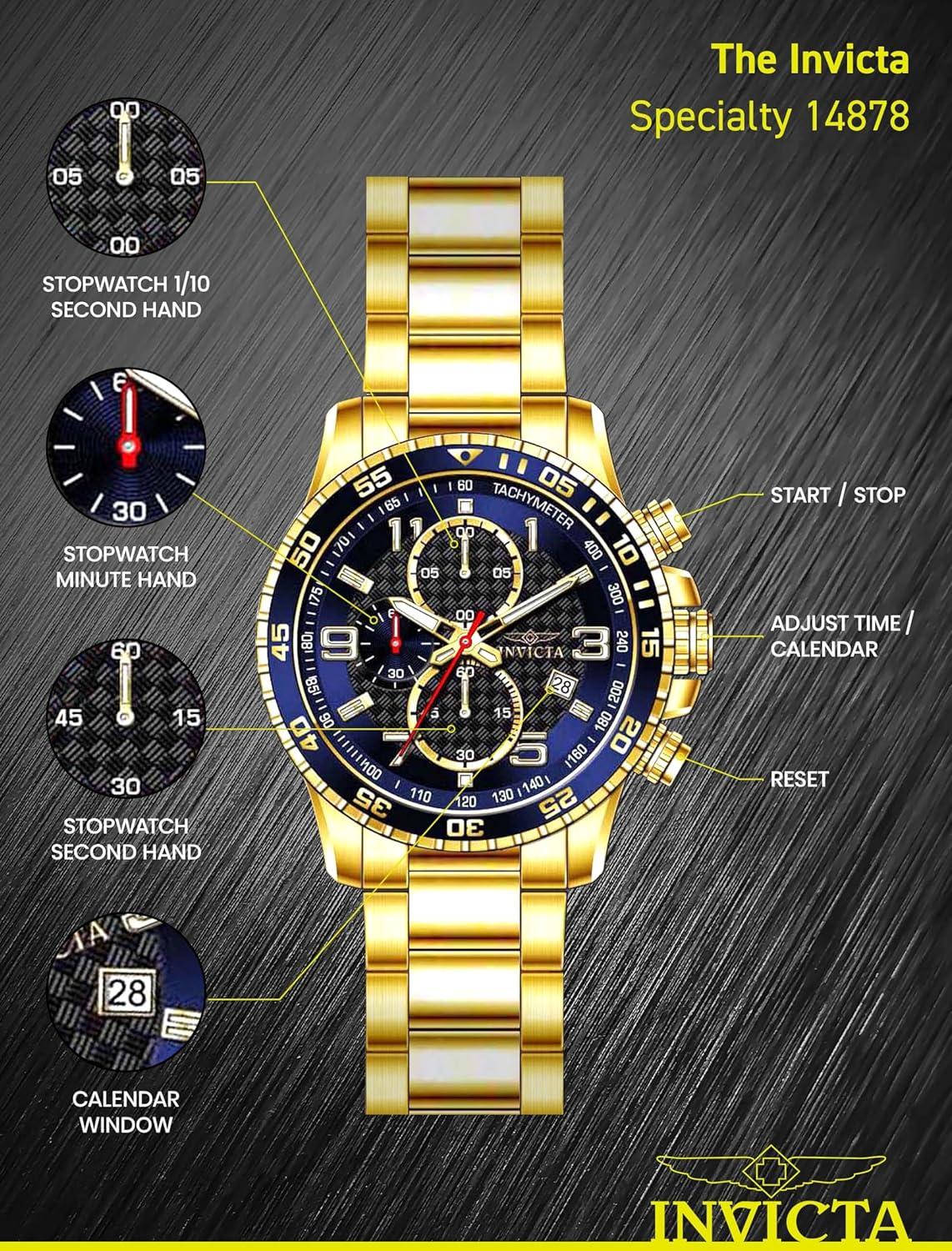 image:imageInvicta Mens Specialty Chronograph Textured Dial Stainless Steel WatchGold IonPlating