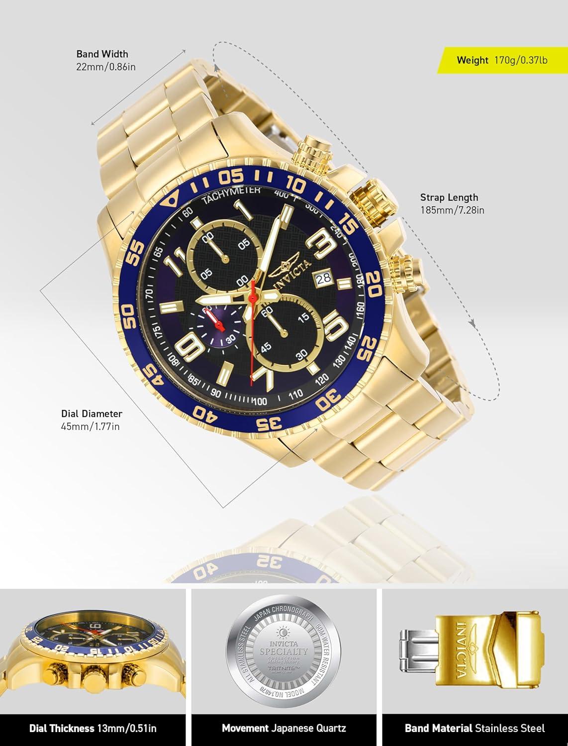 image:imageInvicta Mens Specialty Chronograph Textured Dial Stainless Steel WatchGold IonPlating