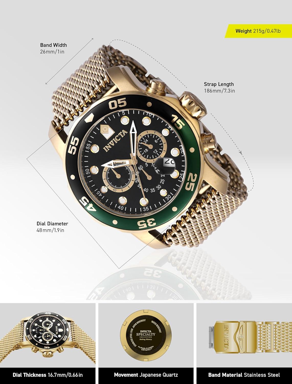 image:imageInvicta Pro Diver Mens Stainless Steel Quartz Movement Watch 48 mmGold Green Black