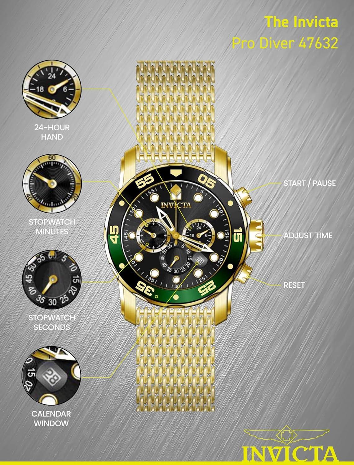 image:imageInvicta Pro Diver Mens Stainless Steel Quartz Movement Watch 48 mmGold Green Black