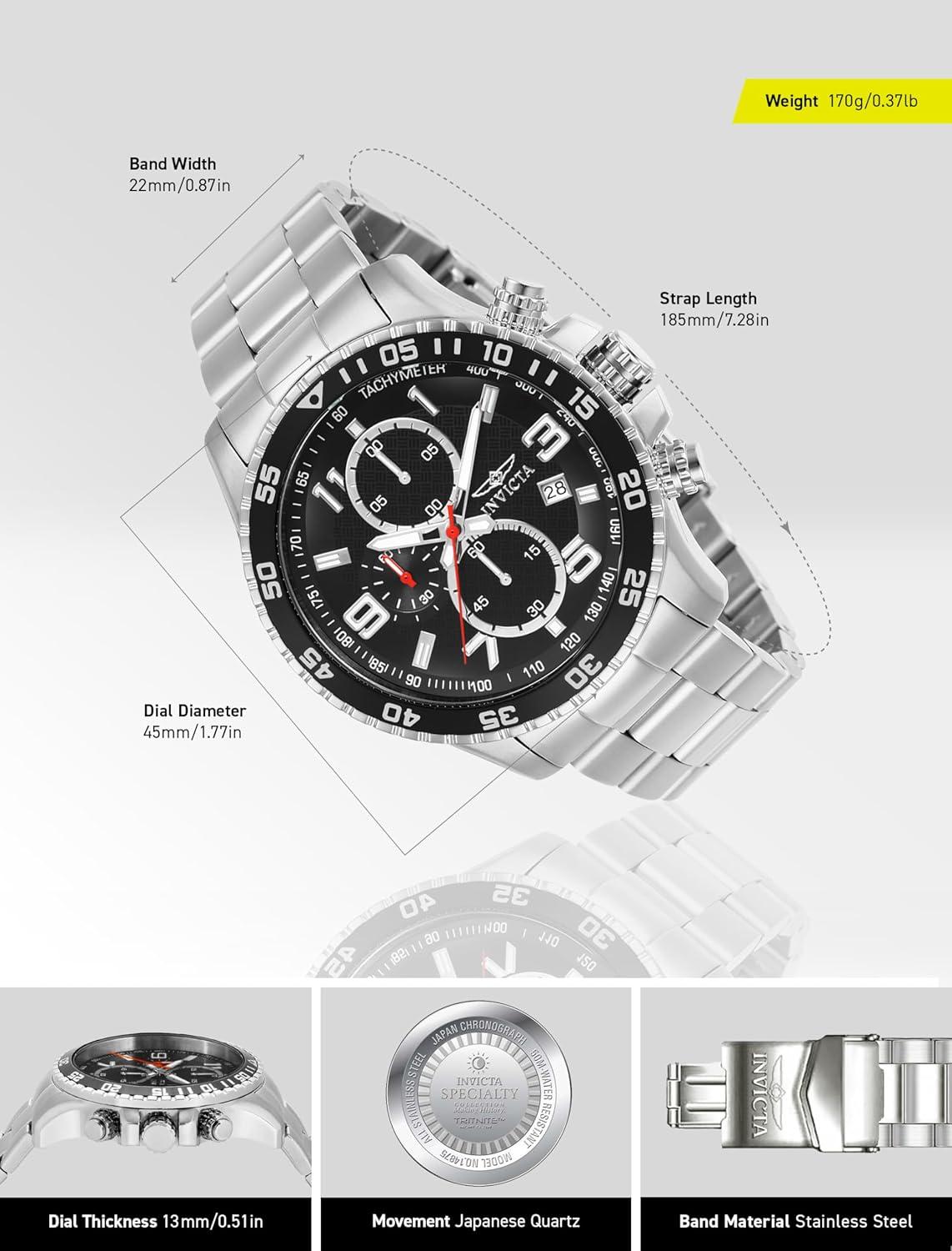 image:imageInvicta Specialty Stainless Steel Mens Quartz Watch 45mmSilver ToneBlack