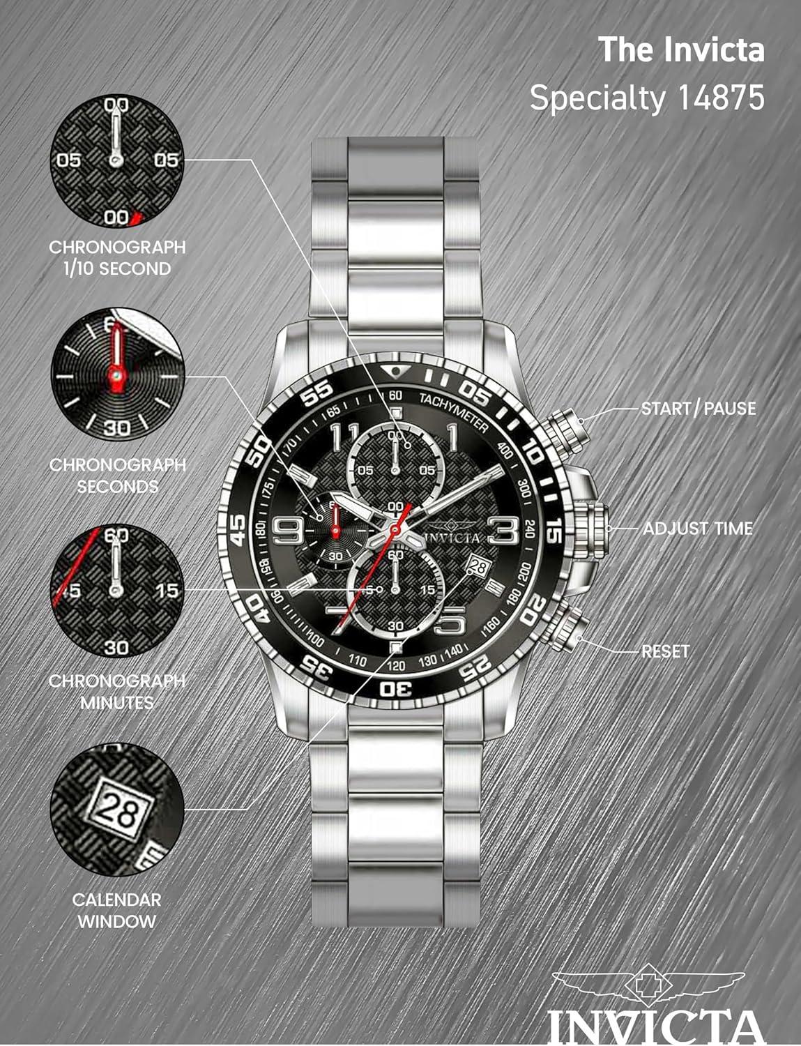 image:imageInvicta Specialty Stainless Steel Mens Quartz Watch 45mmSilver ToneBlack