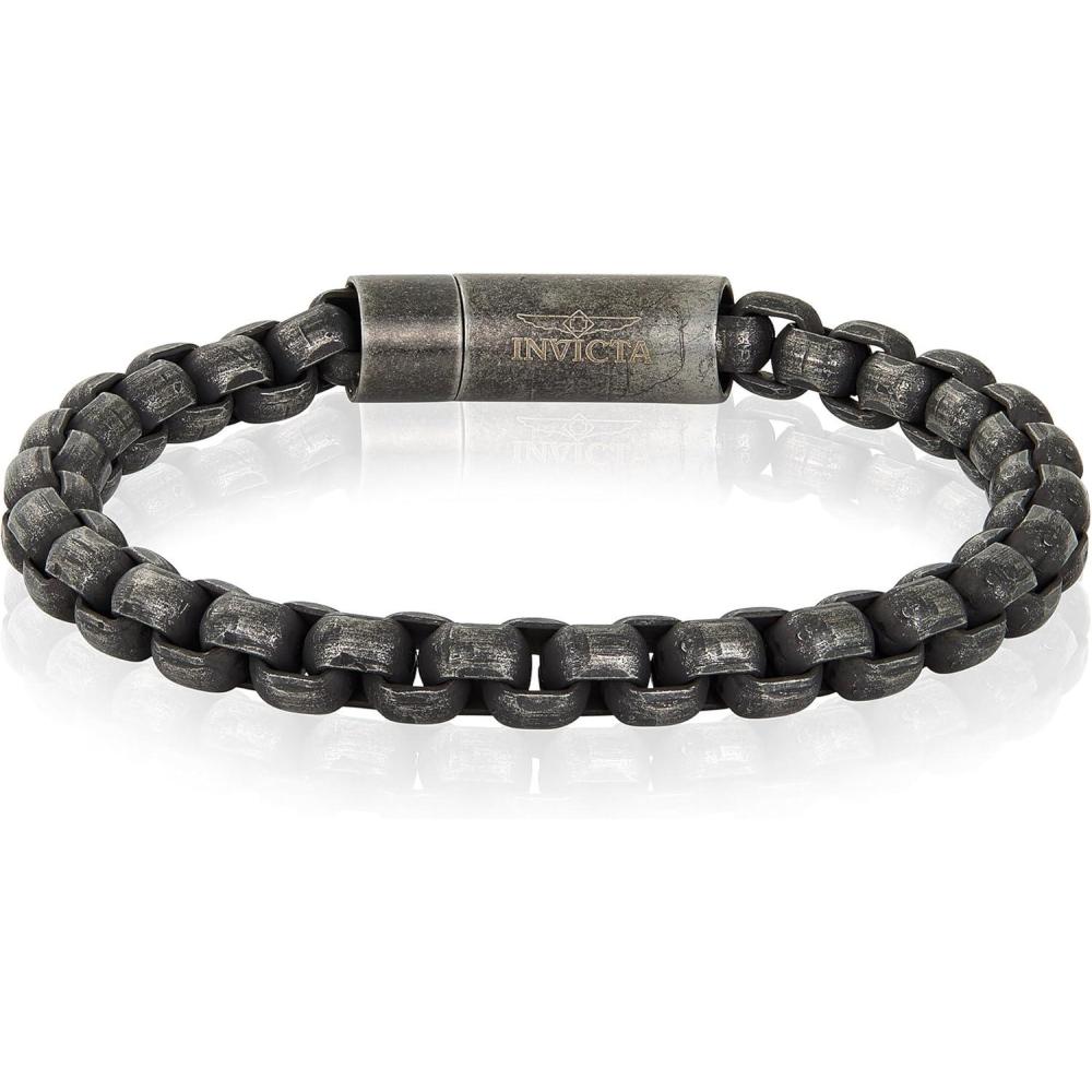 image:imageInvicta Bracelet for Men Stainless Steel Chain Jewelry Polished Box Links 8mm 9Gunmetal