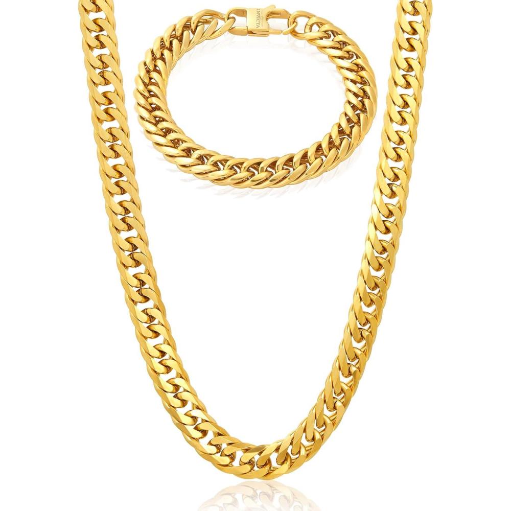 image:imageInvicta Jewelry Mens Double Curb Chain Bracelet and Necklace SetGold