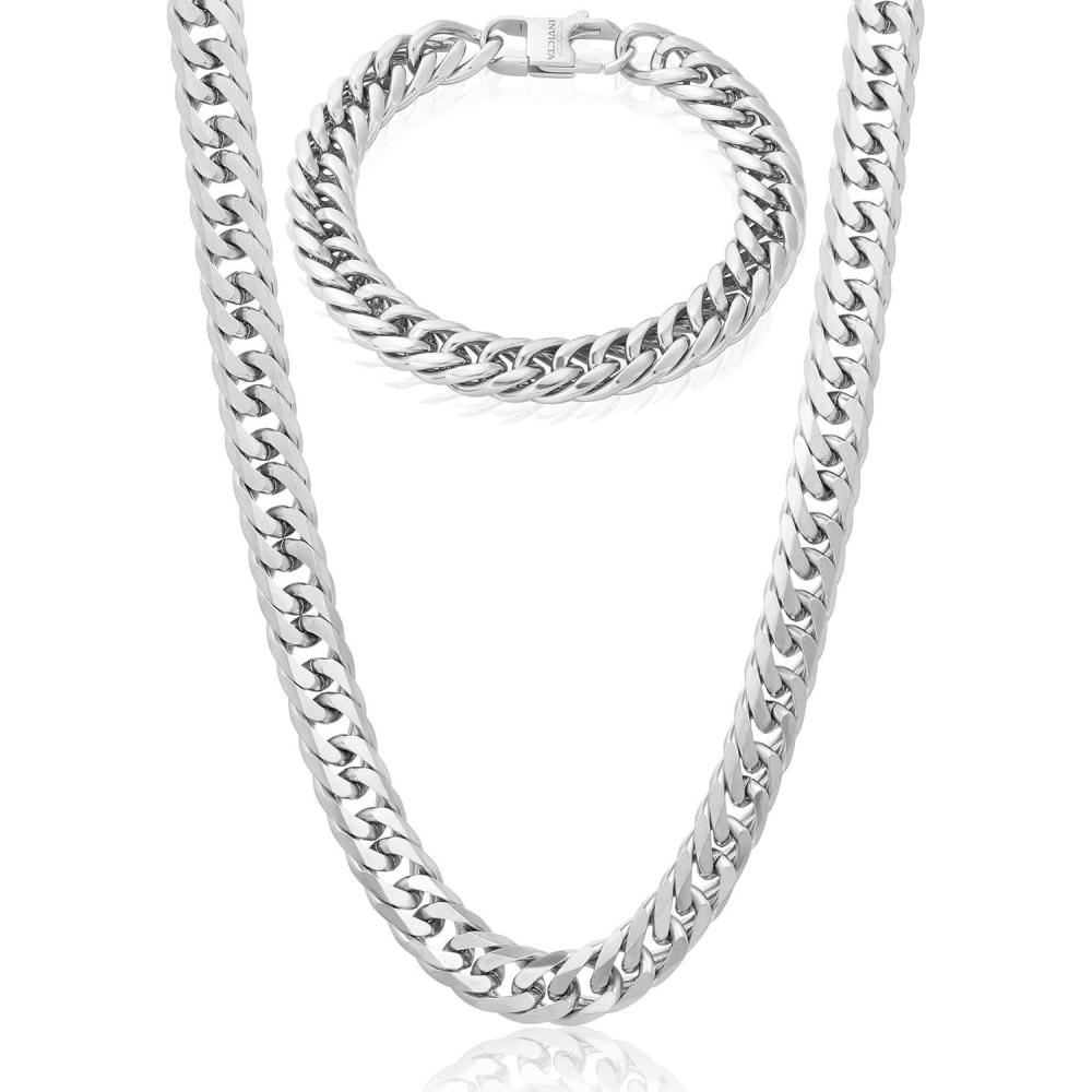 image:imageInvicta Jewelry Mens Double Curb Chain Bracelet and Necklace SetSilver