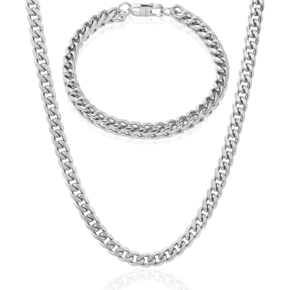 image:imageInvicta Jewelry Mens Franco Bracelet and Curb Necklace Chain SetSilver