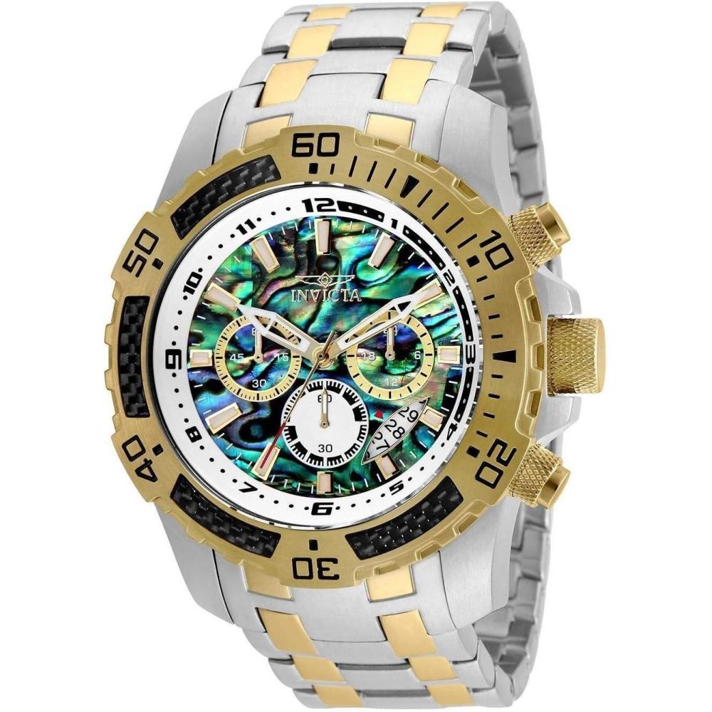 image:imageInvicta Mens Pro Diver Scuba Quartz Chronograph Carbon Fiber Bezel Abalone Dial Bracelet Watch 50mmTwo Tone