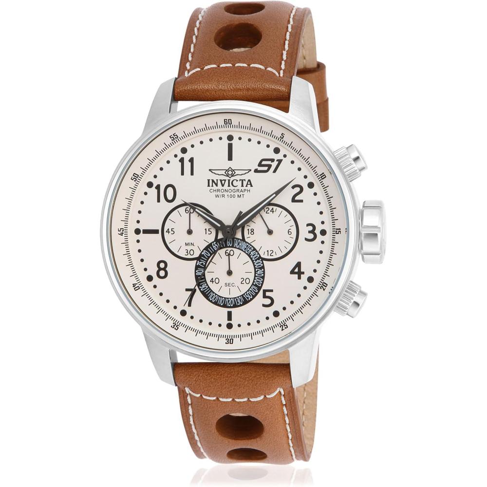 image:imageInvicta Mens S1 Rally Stainless Steel Chronograph Watch with Brown Leather BandBrownWhite