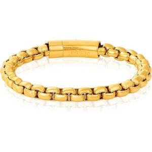 Invicta Bracelet for Men, Stainless Steel Chain Jewelry, Polished Box Links, 8mm, 9″(Gold)