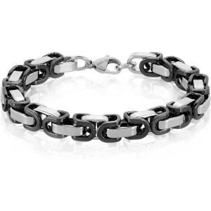 Invicta Bracelet for Men, Stainless Steel Chain Jewelry, Polished Byzantine, 8mm, 8.75″(Black)