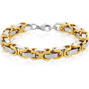 Invicta Bracelet for Men, Stainless Steel Chain Jewelry, Polished Byzantine, 8mm, 8.75″(Gold)
