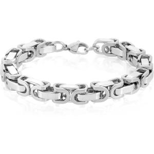 Invicta Bracelet for Men, Stainless Steel Chain Jewelry, Polished Byzantine, 8mm, 8.75″(Silver)