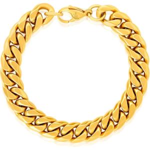 Invicta Bracelet for Men, Stainless Steel Chain Jewelry, Polsihed Curb, 12mm, 8.75″(Gold)