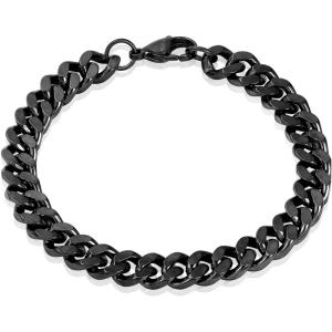 Invicta Bracelet for Men, Stainless Steel Curb Link Chain Jewelry, 8.5mm-11.5mm, 8.5″-9″(Black)