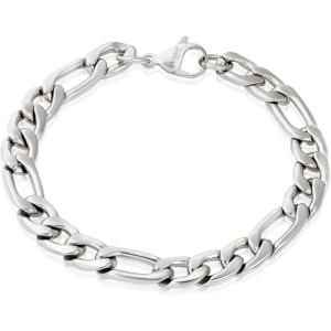 Invicta Figaro Bracelet for Men, Stainless Steel Chain Jewelry, 9.3mm, 8.75″(Silver)