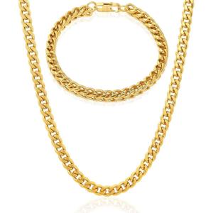 Invicta Jewelry Men’s Franco Bracelet and Curb Necklace Chain Set(Gold)